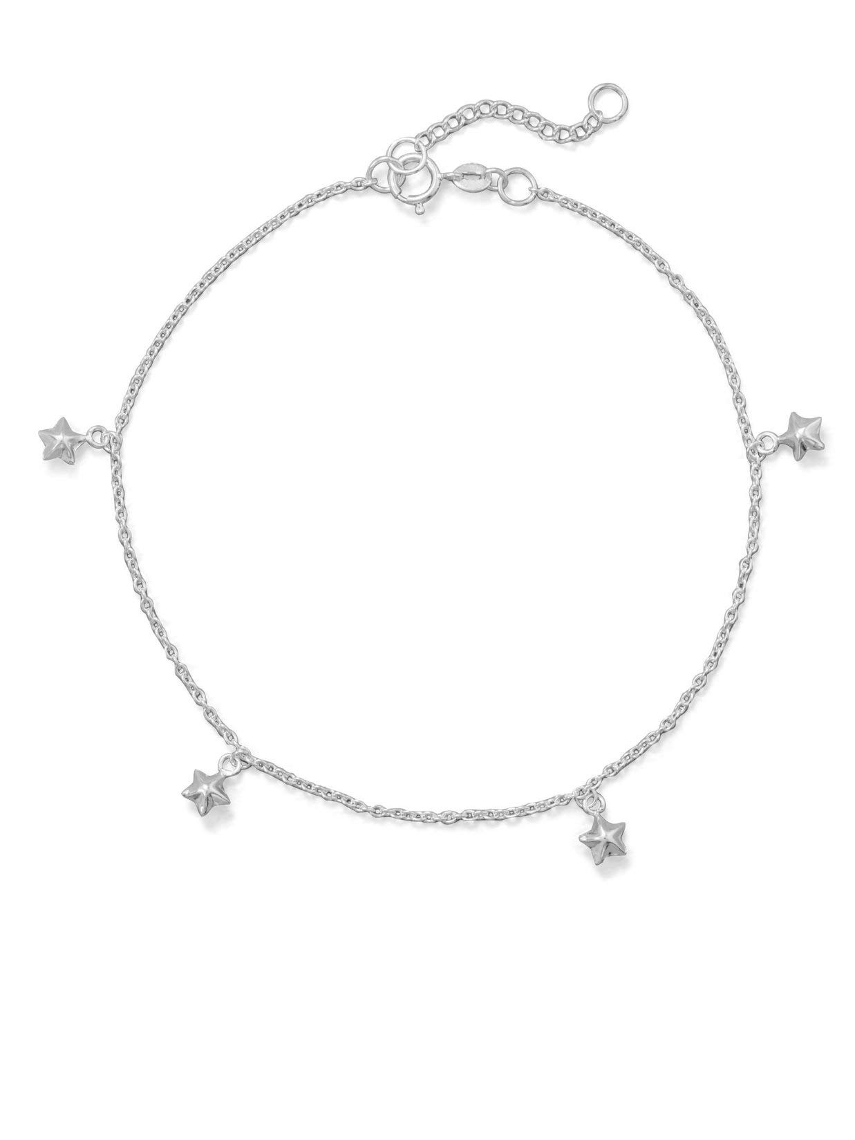 Elegant Sterling Silver Anklet with Dangle Star Charms - Adjustable Ankle Bracelet for Women | Perfect for Beach, Summer Outfits & Boho Style