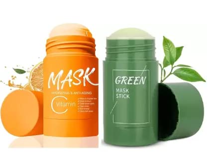 SIXPLUS Green Tea & Vitamin C Clay Face Mask Stick with Turmeric - 80g Detoxifying Facial Treatment for Glowing Skin - Perfect for Acne-Prone Skin & Evening Skincare Routine