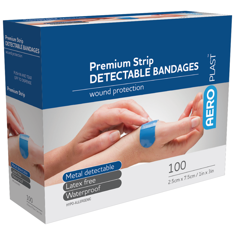 Premium Detectable Bandages - Extra Wide Strip, Box of 100 | First Aid for Food Industry & Metal Detection Safety | Ideal for Commercial Kitchens & Food Processing Facilities