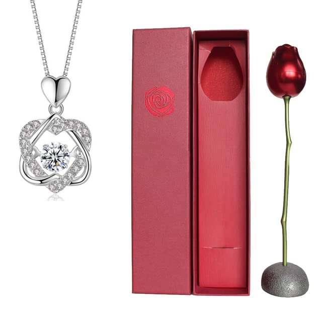 Artificial Metal Rose Flower with Creative Love Jewelry Gift Box - Elegant Kraft Paper Display Box for Earrings, Necklace, Bracelet, Pendant & Engagement Rings - Perfect for Wedding Proposals, Anniversary Gifts & Romantic Surprises