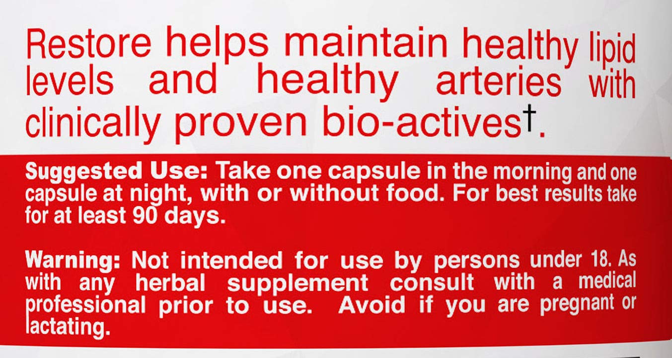 Restore Advanced Lipid Support Supplement - All-Natural Red Yeast Rice, Grape Seed & Folic Acid for Healthy Cholesterol Levels | 90-Day Guarantee | Supports Cardiovascular Health for Active Adults & Seniors