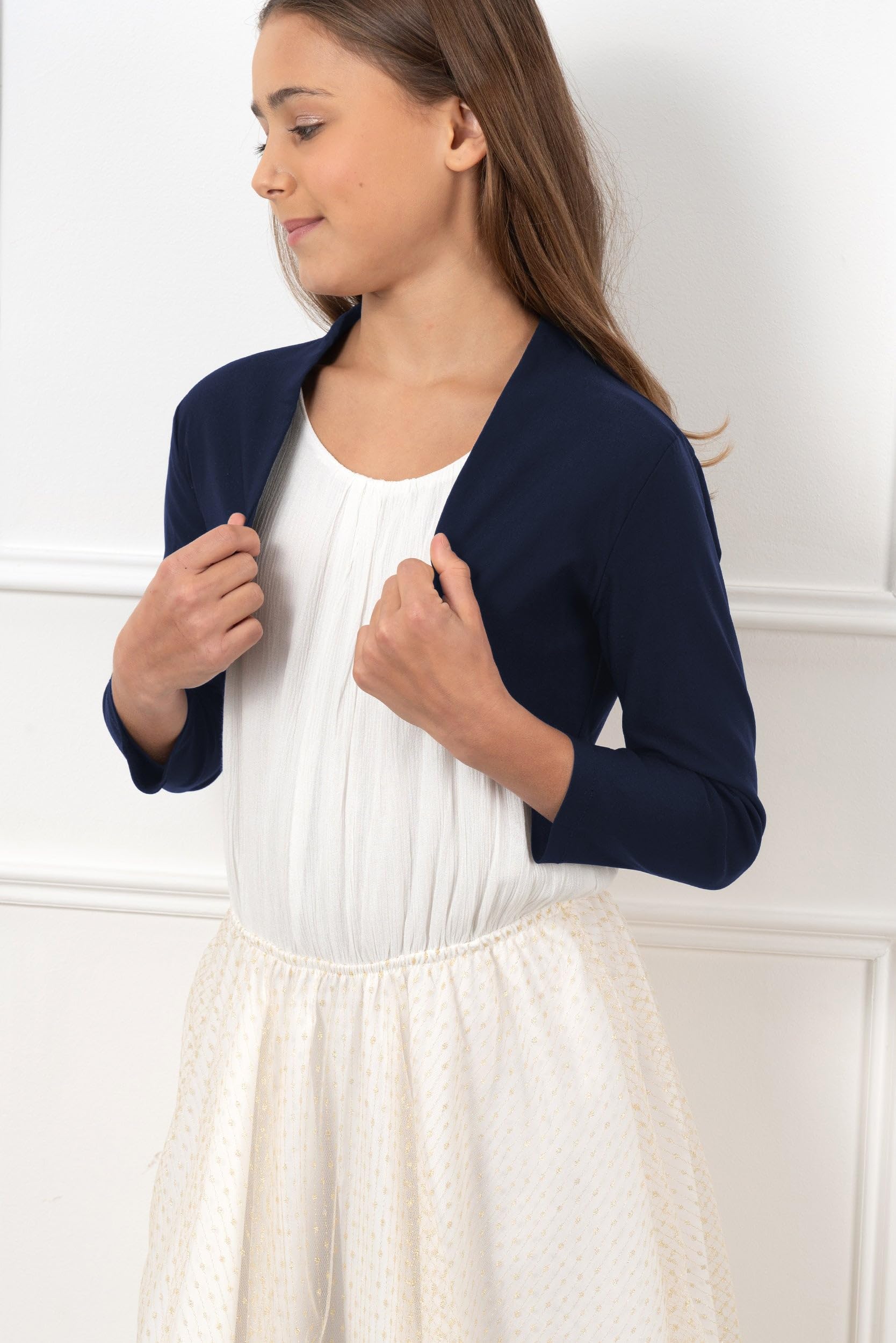 BOLEROSE Girls 3/4 Sleeve Bolero Jacket for Kids - Stylish Cardigan for School, Party & Special Occasions