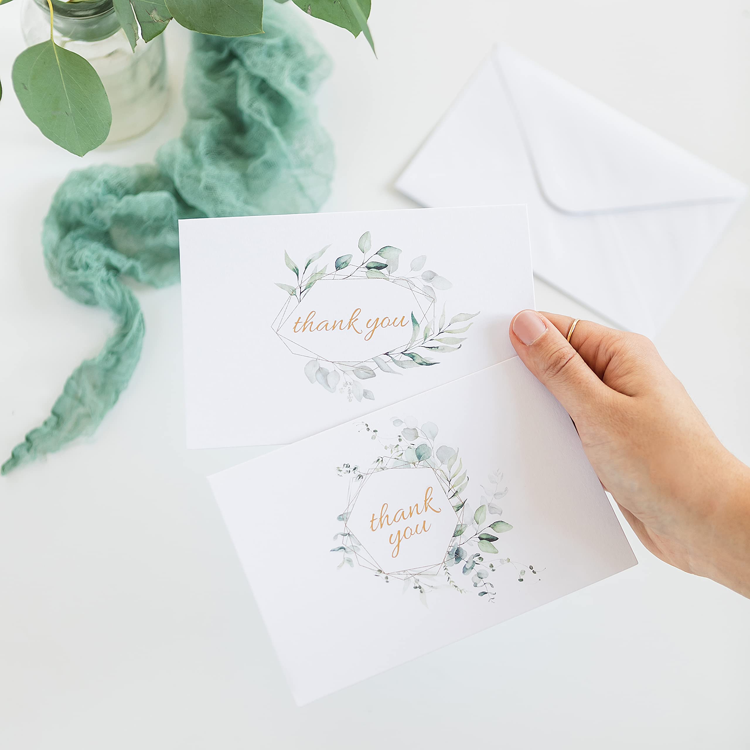 48 Gold Foil Eucalyptus Thank You Cards with Envelopes - Elegant Wedding, Bridal Shower, Baby Shower & Graduation Stationery - Blank Inside 4x6 Cards - Perfect for Small Business Appreciation & Special Occasions