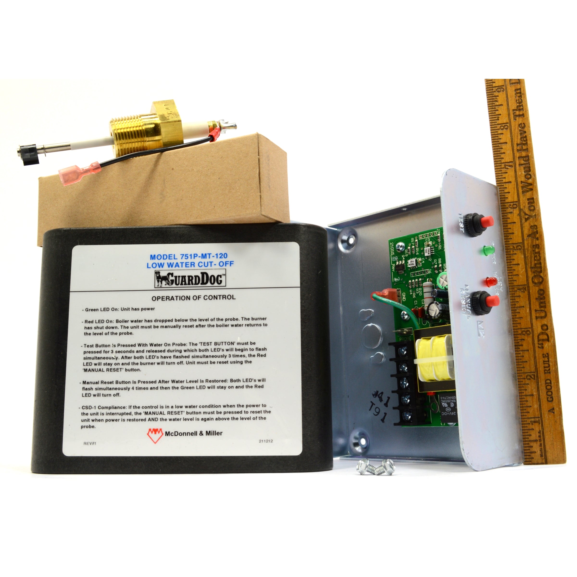 McDONNELL & MILLER GUARD DOG Model #751P MT 120 Low Water Cut Off with Probe - Boiler Safety Device for Steam Heating Systems