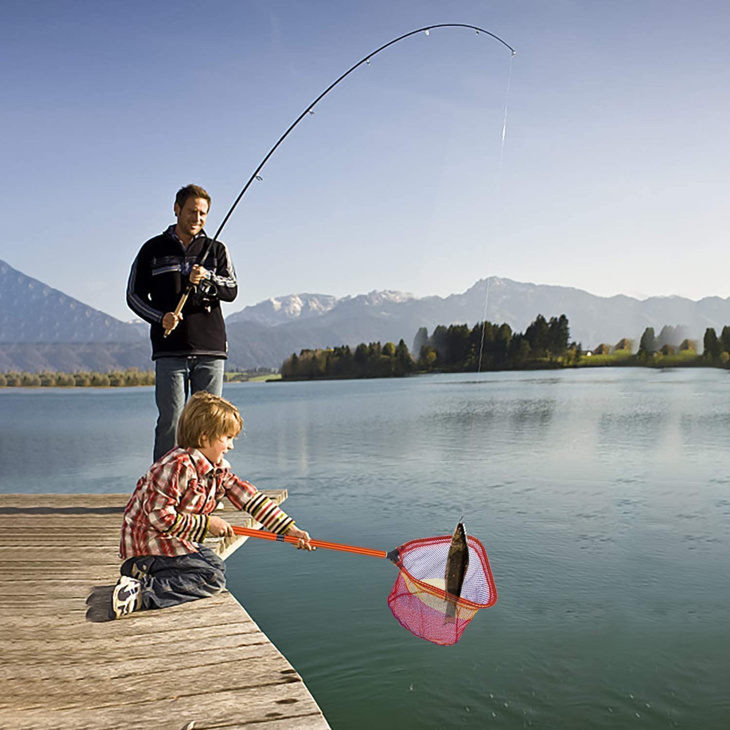 ODDSPRO Kids Fishing Pole and Net Set - Lightweight Telescopic Fishing Rod for Children with Durable Fishing Net - Perfect for Outdoor Fishing, Camping, and Family Bonding Activities