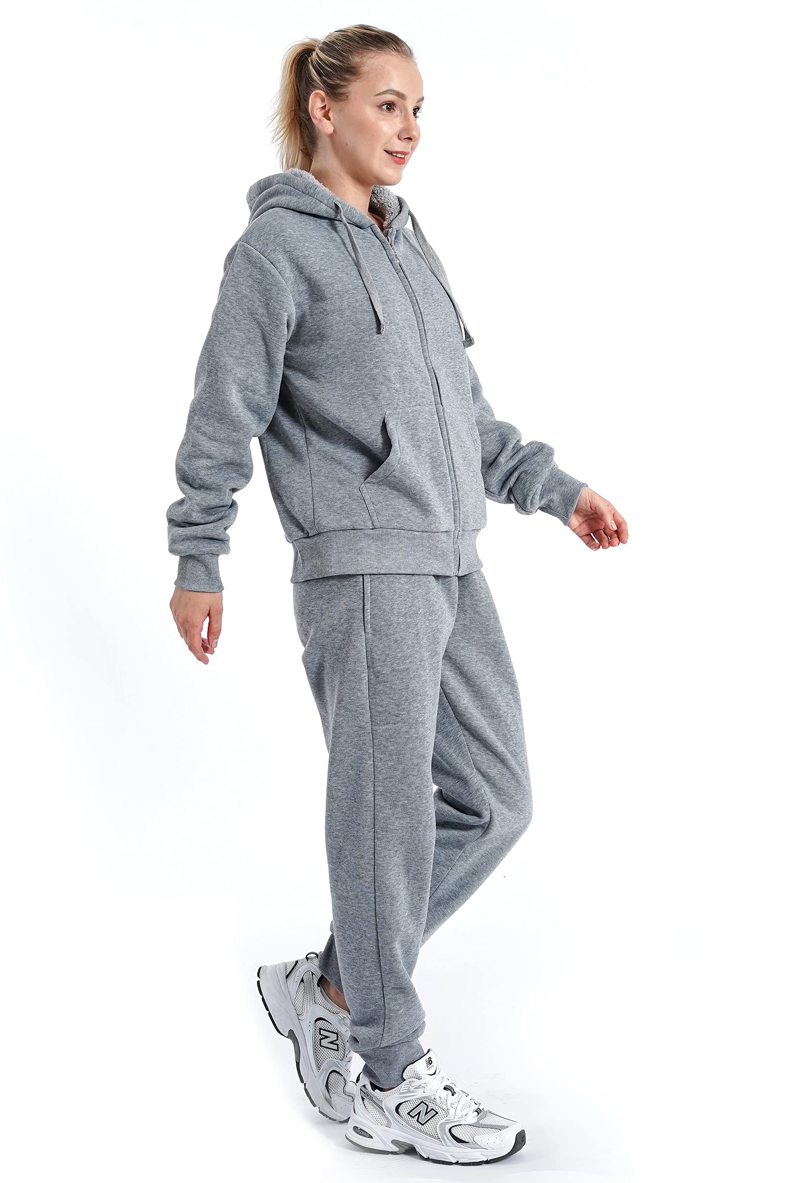 Women's Sherpa Lined Track Suits 2-Piece Set - Cozy Casual Sweatsuit for Lounge, Workout & Winter Outdoor Activities