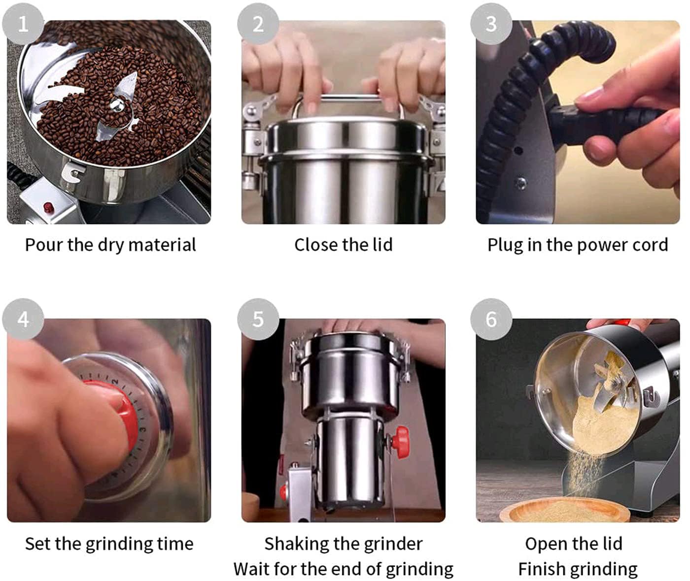 1000W Electric Grain Mill Grinder - High Speed Commercial Spice & Herb Grinder for Dry Cereals, Rice, Corn - CE Certified - Perfect for Home Kitchens, Bakeries & Coffee Shops