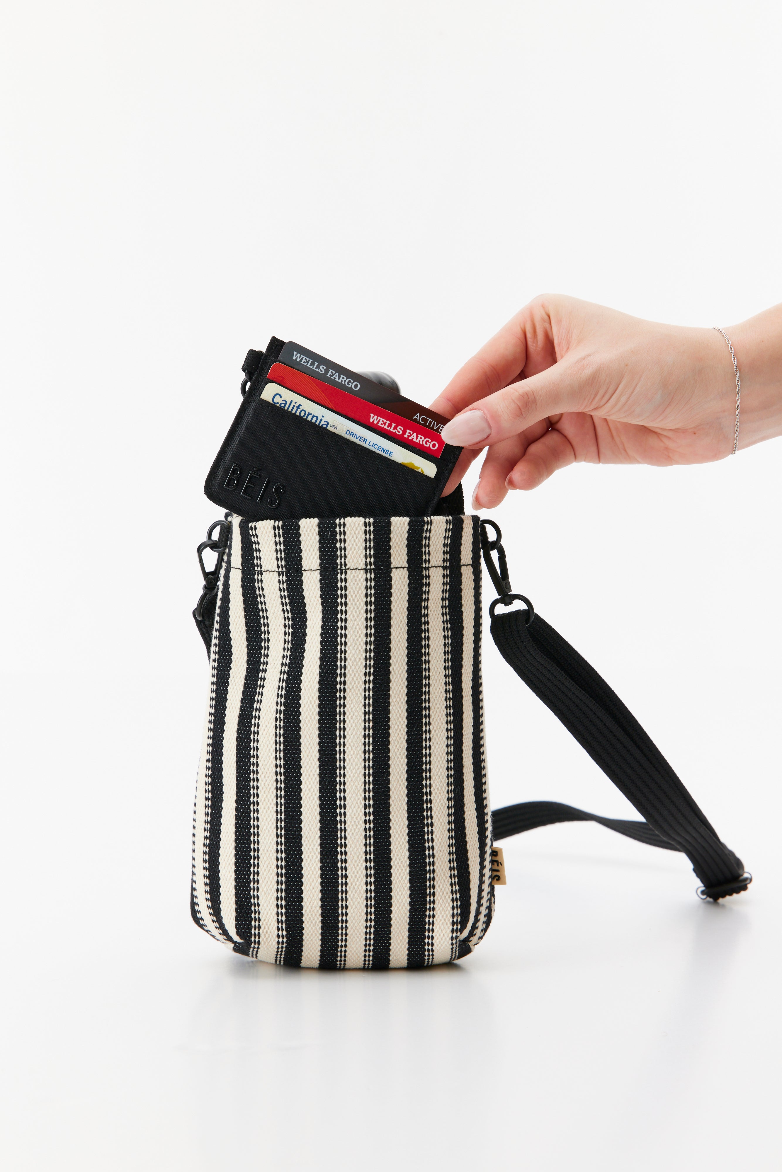 Black Stripe Crossbody Water Bottle - Leak-Proof & Hands-Free Hydration for Hiking, Gym & Travel