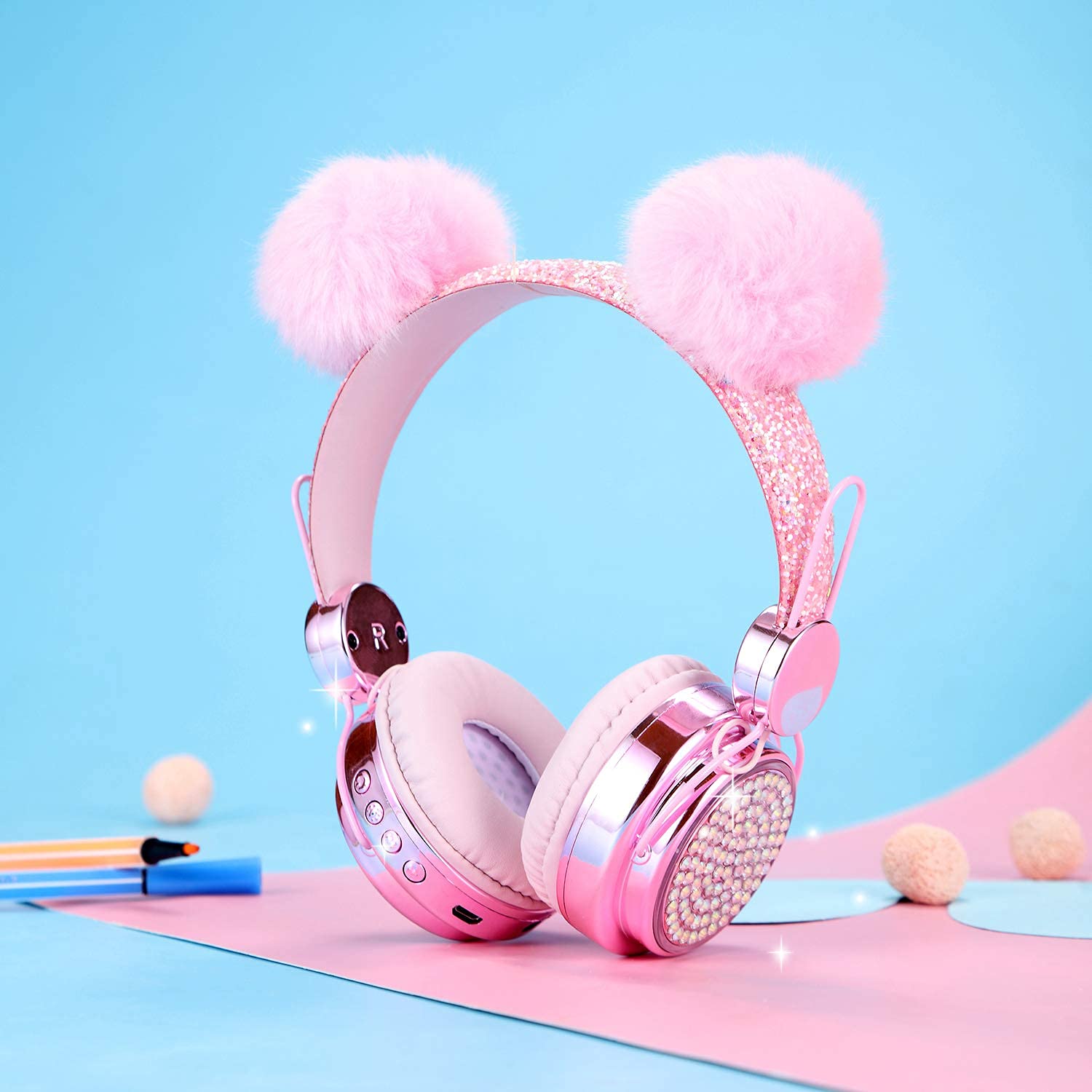 Wireless LED Color Changing Bluetooth Headphones with Mic for Girls - 10H Playtime, Bluetooth 5.0, Pink - Perfect for School, Christmas Gifts & Daily Use