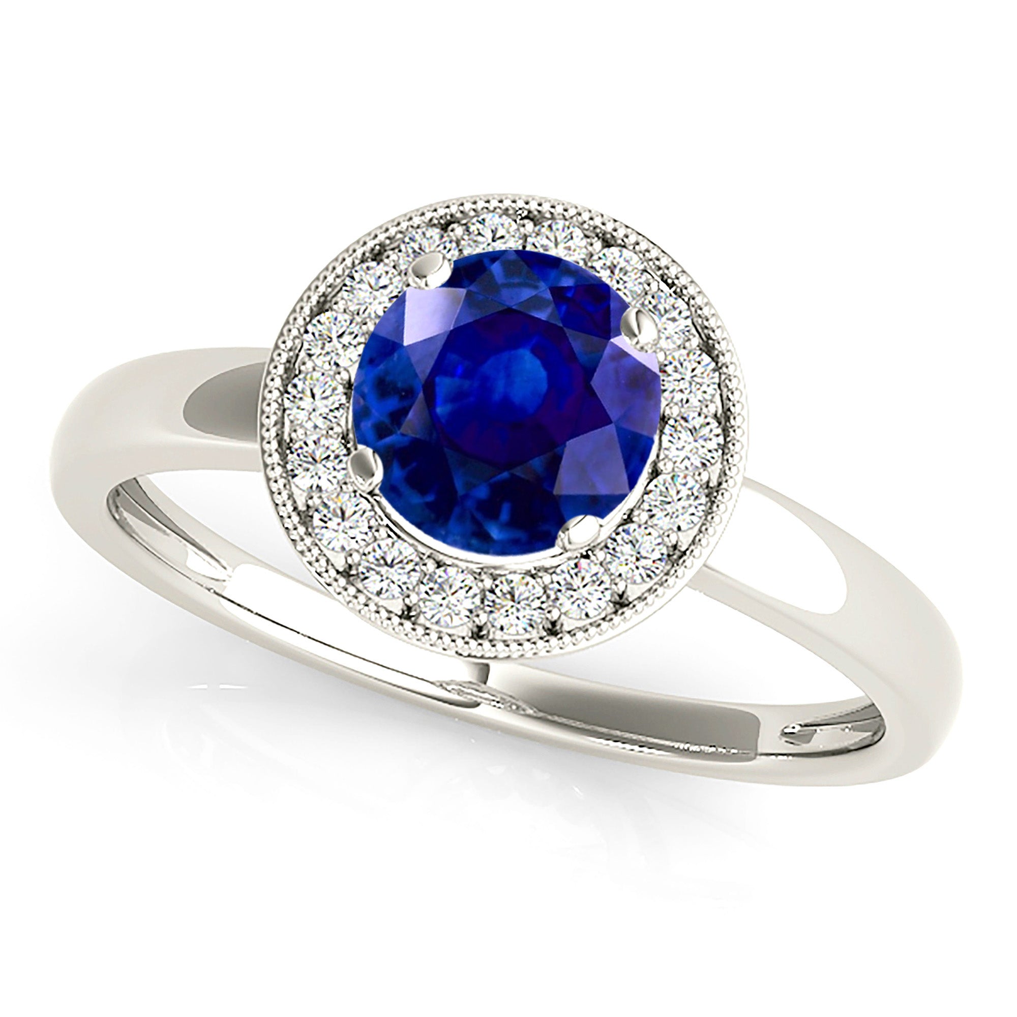 1.35 Carat Genuine Blue Sapphire Solitaire Milgrain Halo Ring – Elegant Engagement, Wedding, or Anniversary Jewelry Gift for Women