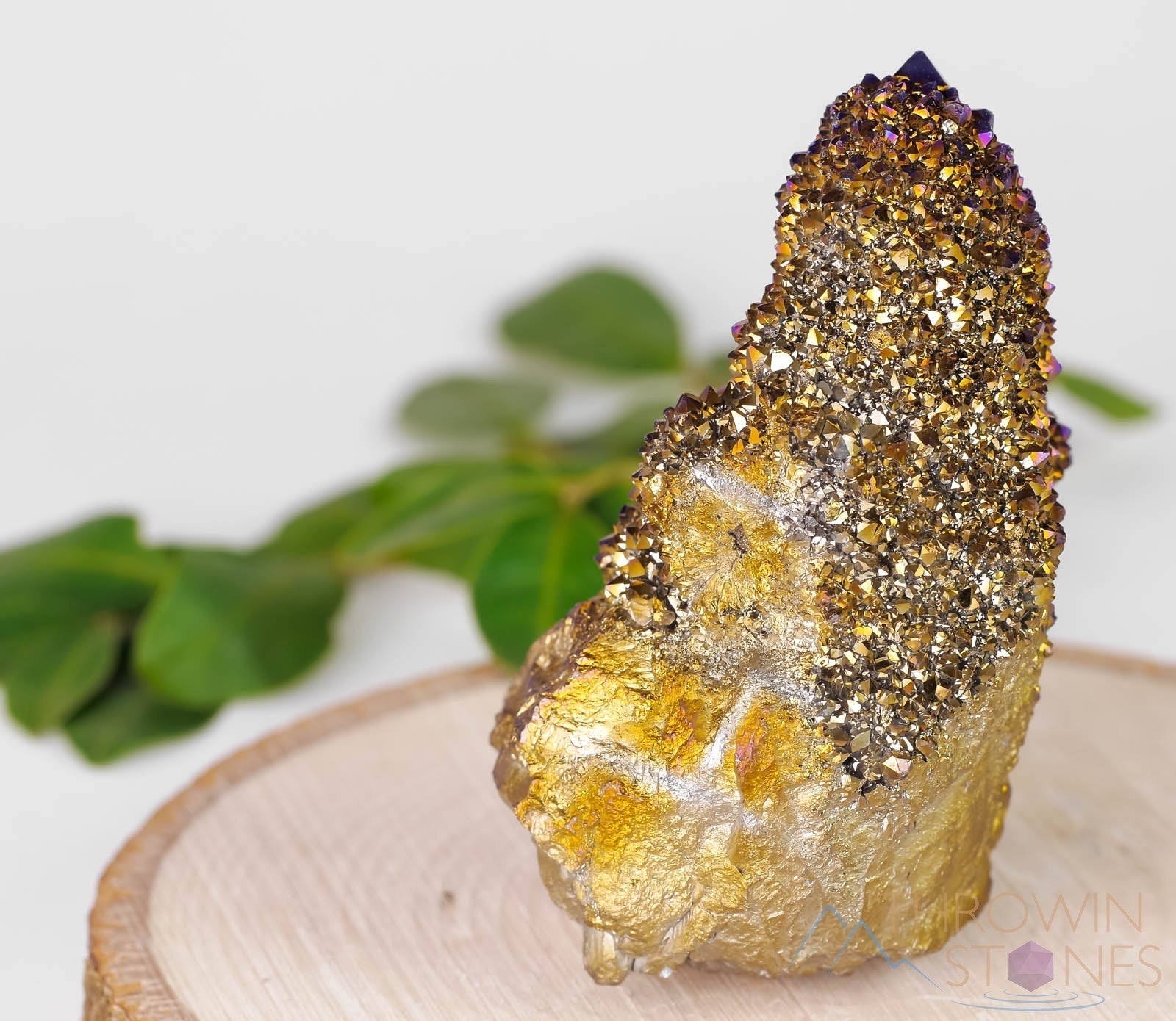 Rainbow Aura Quartz Crystal Cluster - Titanium Gold Coated Spirit Quartz for Meditation, Healing & Home Decor | Metaphysical Crystal Gift R0396 | Perfect for Yoga Spaces, Altars & Energy Healing
