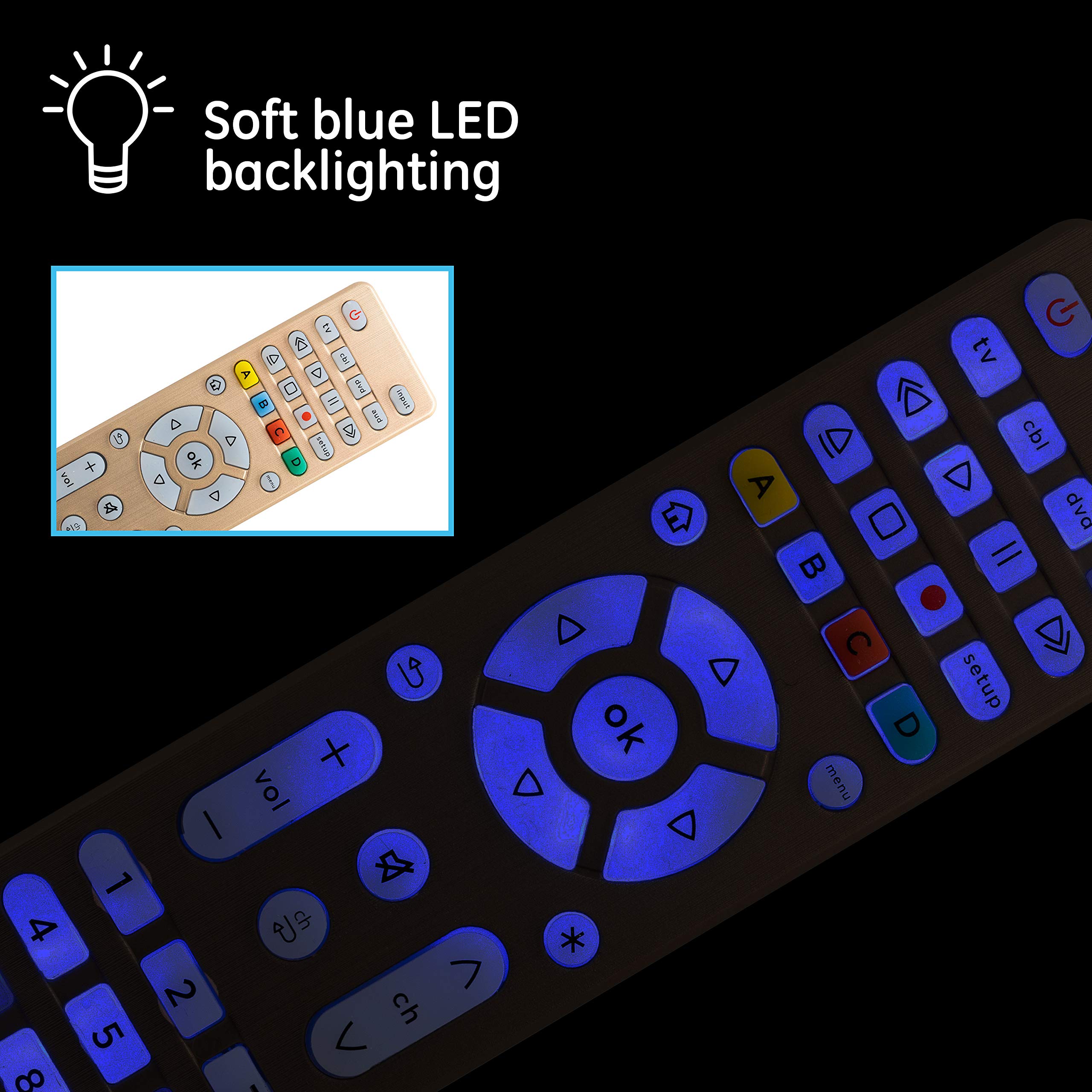 GE Universal Remote Control for Samsung, LG, Sony, Vizio, Roku TV & More - Compatible with Smart TVs, Streaming Players, Blu-ray & DVD (4-Device, Gold) - Perfect for Home Entertainment & Media Room Setup