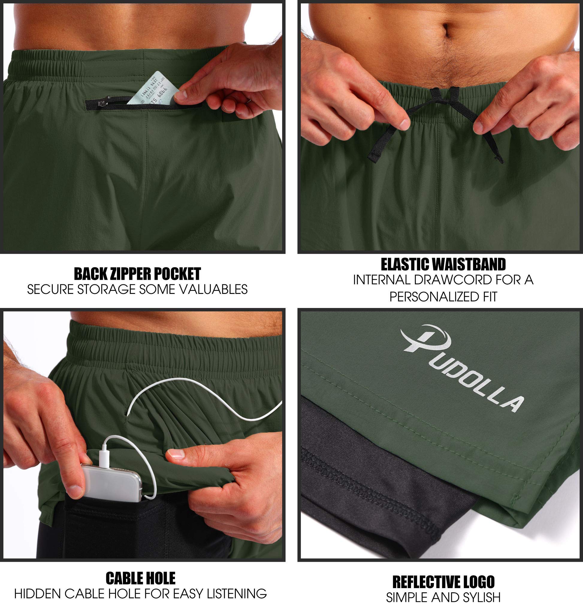 Pudolla Men's 2-in-1 Running Shorts 7