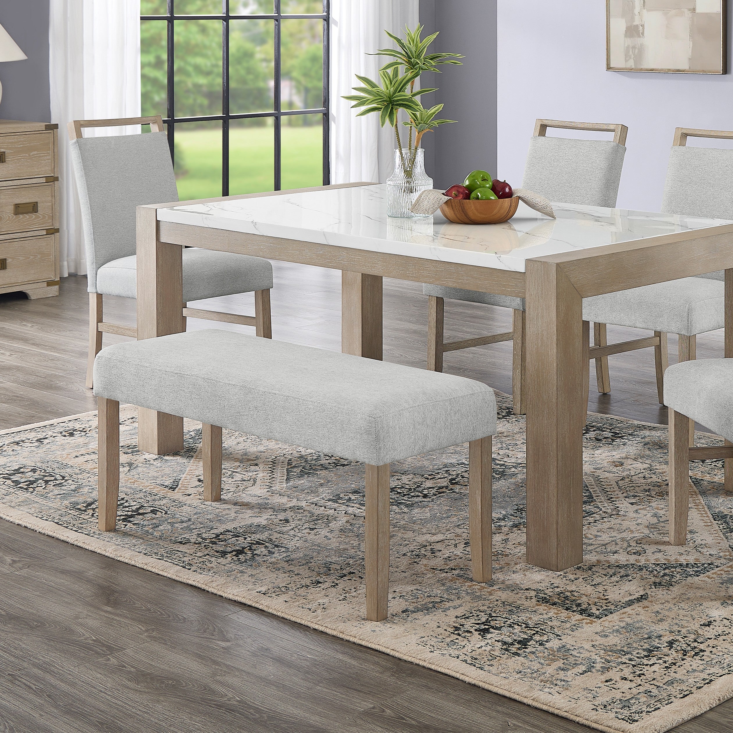 Roundhill Furniture Zelalle Upholstered Bench - Light Gray Fabric with Sturdy Rubberwood Legs | Perfect for Bedroom, Entryway or Living Room Seating