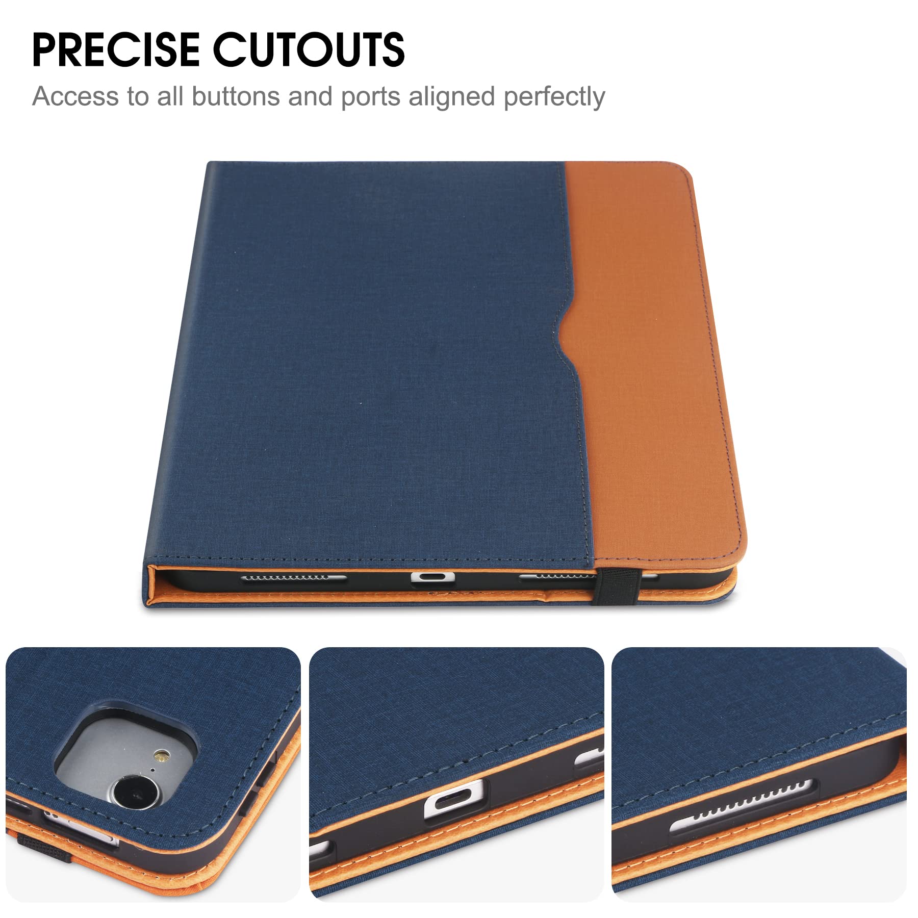 Premium iPad Air 5th/4th Gen Case (2022/2020) - 10.9 Inch Protective Cover with Built-in Apple Pencil Holder, Adjustable Hand Strap & Auto Sleep/Wake | Multiple Viewing Angles | Blue/Brown | Perfect for Work, Study & Travel