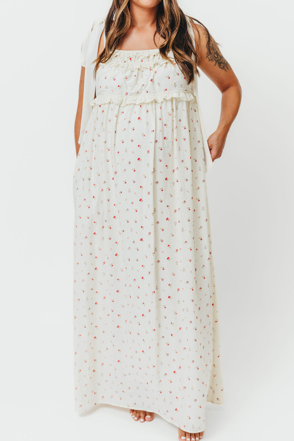 Ellery Women's Floral Maxi Dress with Bow Straps - Bump Friendly Maternity Dress for Pregnancy, Nursing & Postpartum - Perfect for Baby Showers, Weddings & Summer Vacations