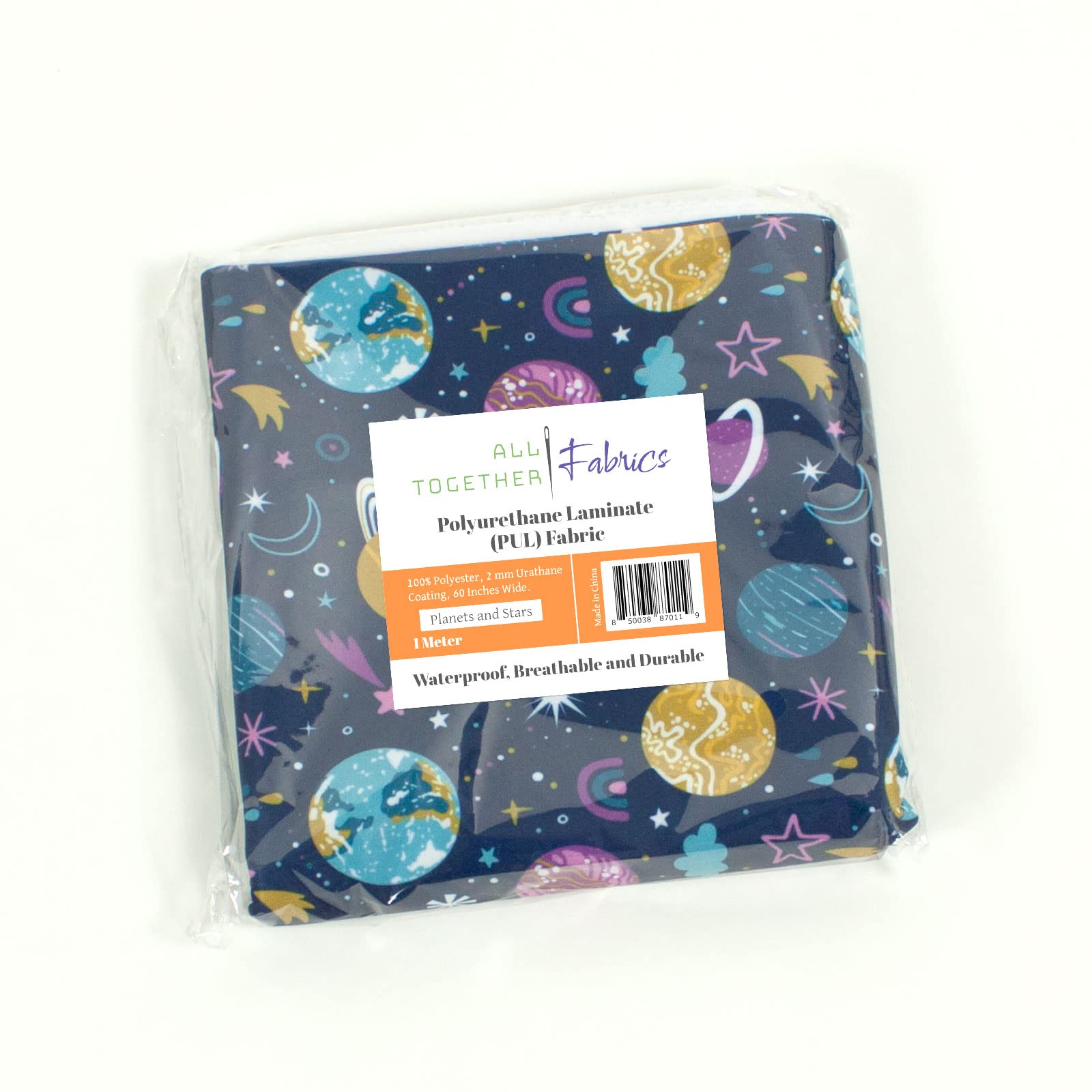 Waterproof & Breathable Polyurethane Laminate (PU) Fabric by The Meter - 2 Meters, Planets and Stars Design - Ideal for Cloth Diapers, Baby Carriers, Rainwear & DIY Craft Projects