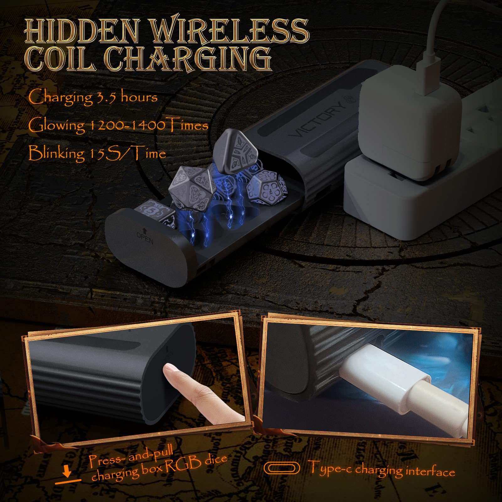 Wireless Charging DND Dice Set with Charging Box - 7PCS Glowing LED Polyhedral Dice (D4 D6 D8 D10 D% D12 D20) for RPG, MTG & Tabletop Games - Perfect for Dungeons & Dragons Night, Board Game Parties & Gift Giving