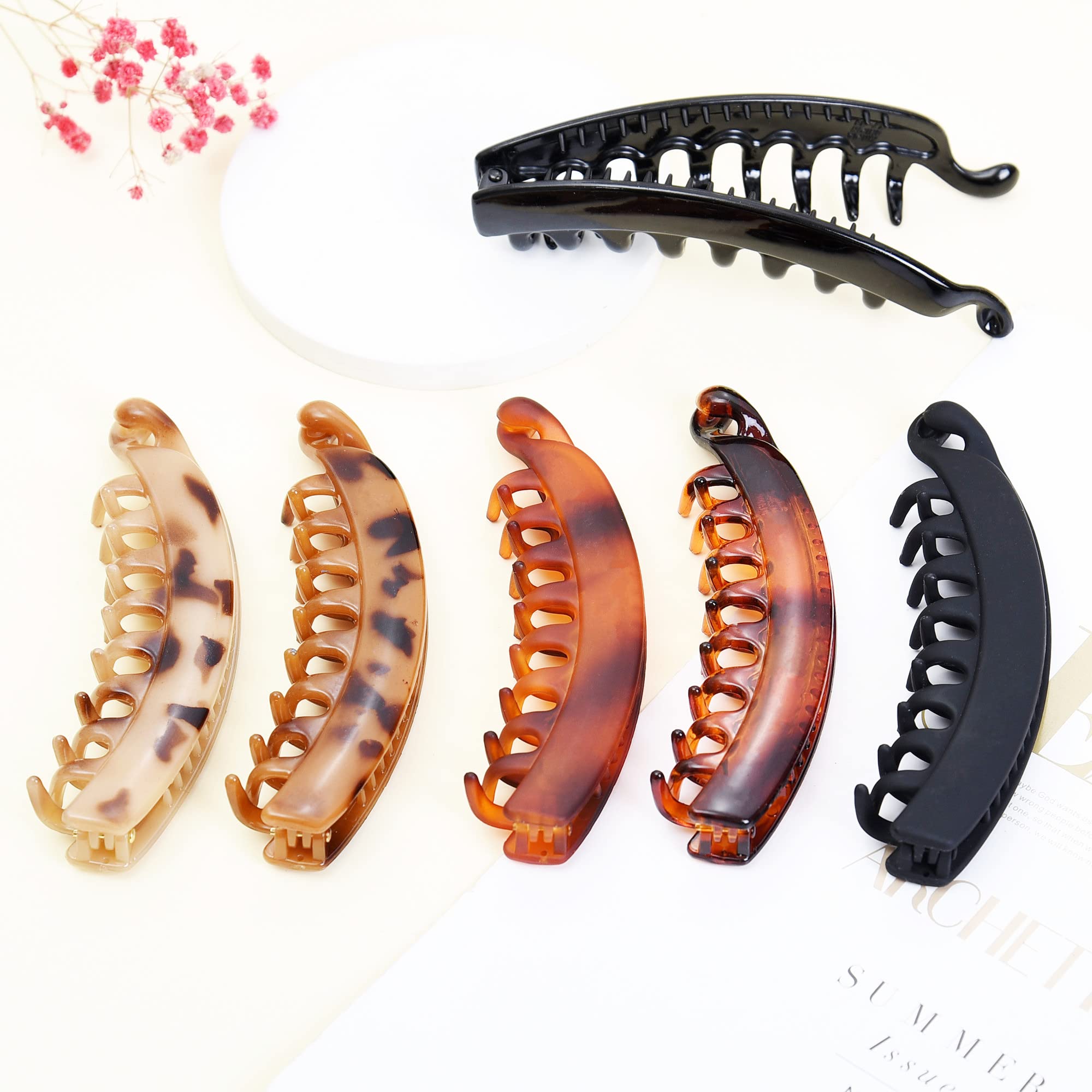 6 Pack Large Banana Hair Clips - 5 Inch Non-Slip Claw Clips for Women with Thin, Fine or Thick Hair - Perfect for Ponytails, Buns & Everyday Hairstyles