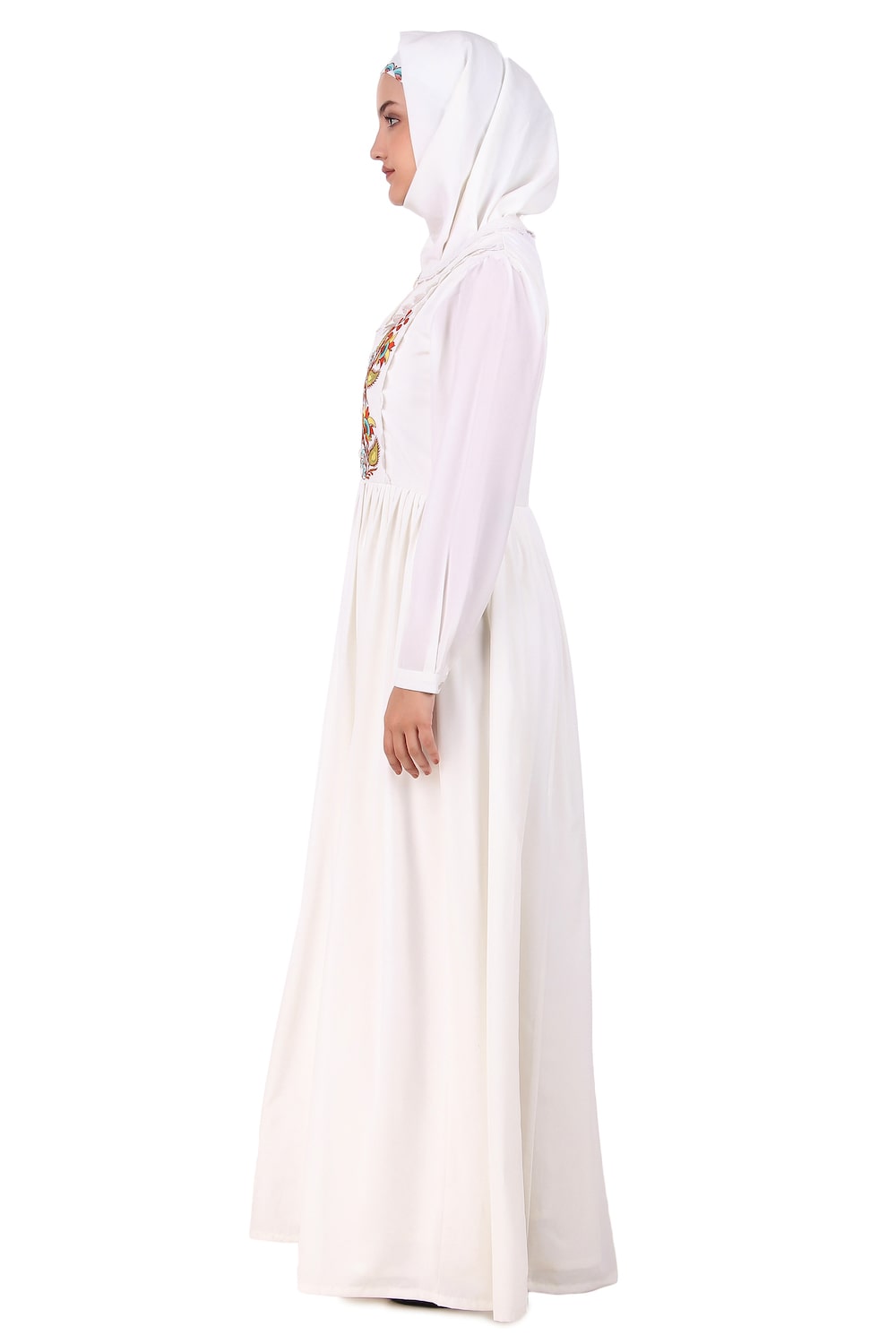 Elegant White Heavy Flared Abaya with Hand Embroidery - Perfect for Weddings, Eid, and Special Occasions