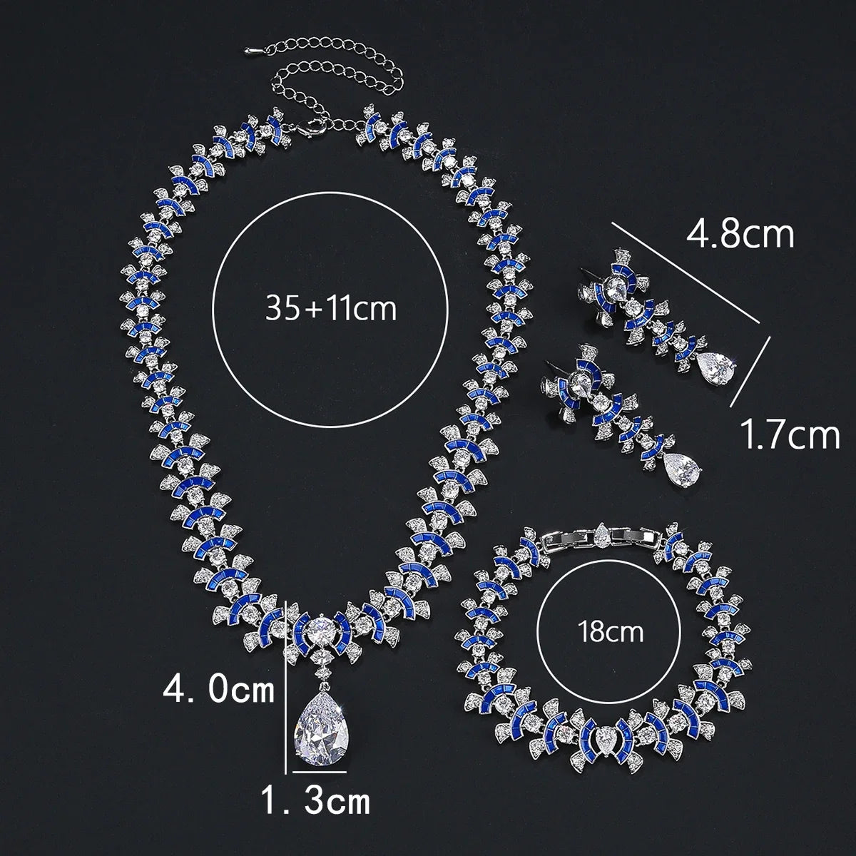 Elegant Cubic Zirconia Jewelry Set - Necklace, Earrings & Bracelet in 4 Colors | Bridal Wedding Jewelry | Perfect for Weddings, Parties & Special Occasions