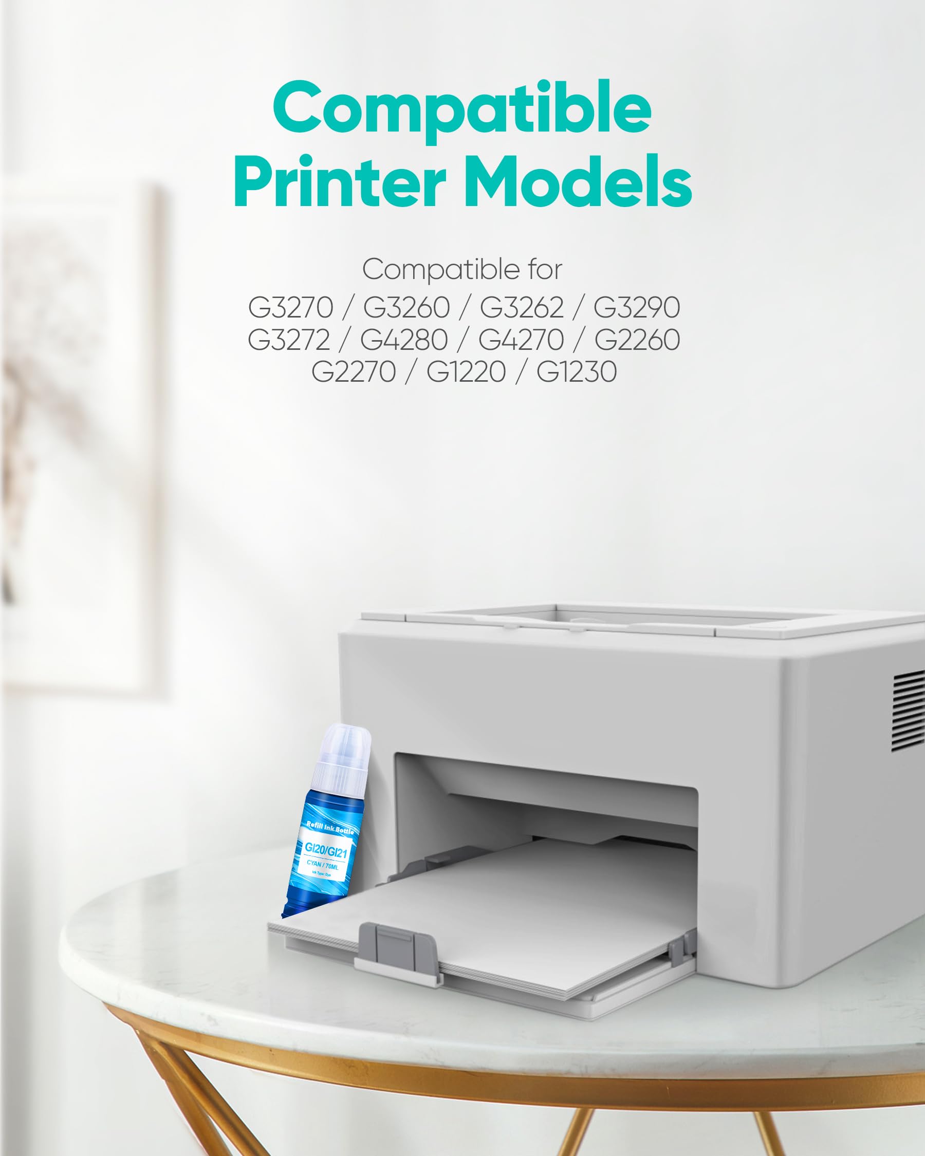 Canon GI-21 Ink Bottles 4-Pack - Compatible with G3260 G3270 Printers for Home & Office Use