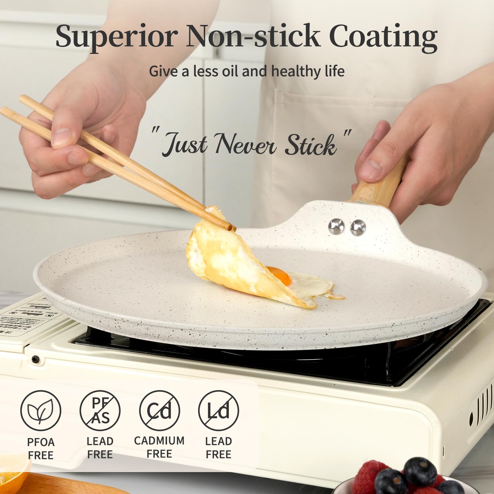 **10 Inch Nonstick Crepe Pan - Granite Coated Flat Skillet for Dosa, Tawa, Tortilla & Pancakes | Induction Compatible, PFOA Free, Stay-Cool Handle | Perfect for Roti, Chapatis & Breakfast Cooking**