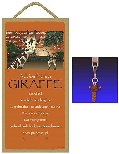 5x10 Inch Giraffe Wooden Plaque with Zipper Charm - Inspirational Gift for Home & Office Decor