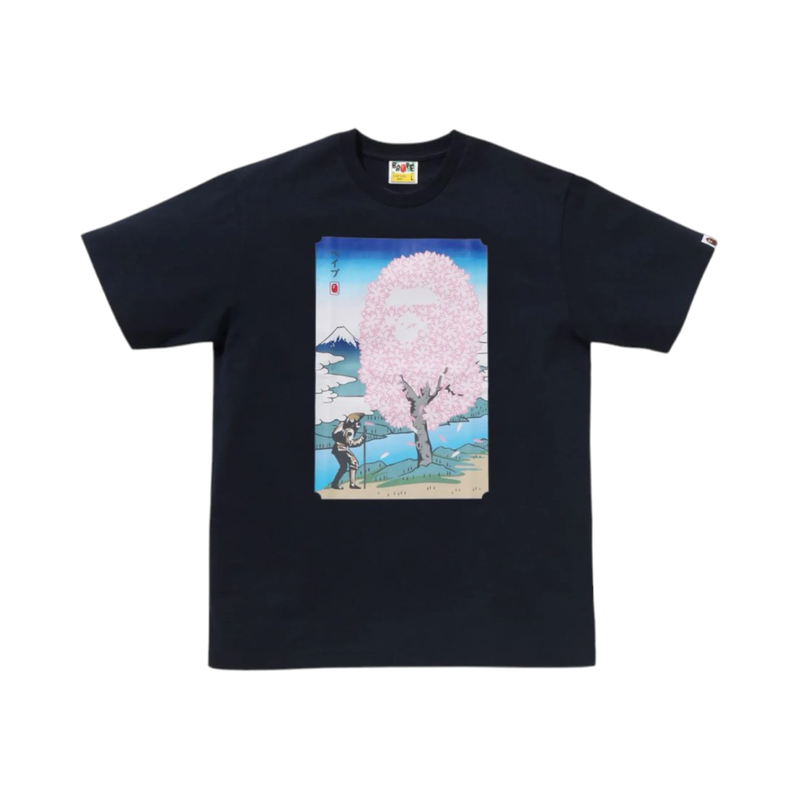 BAPE Head Sakura Fuji Photo 2025 Graphic T-Shirt - Navy Blue Japanese Streetwear for Men | Casual Wear & Urban Fashion
