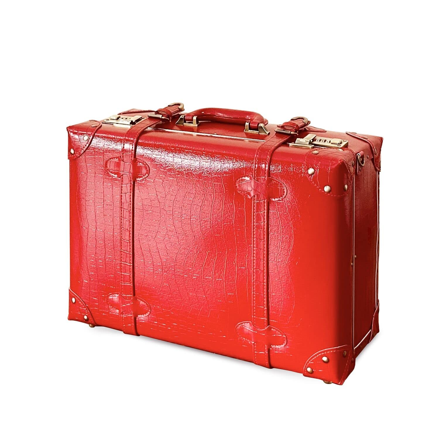 Urecity Vintage Mini Leather Trunk Suitcase - Cute Carry-On Overnight Bag with Shoulder Strap, 20
