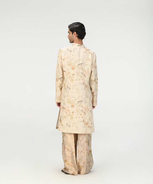 Bade Miyan Kurta Muga Satin Silk Ivory - Premium Indian Traditional Wear for Men - Perfect for Weddings, Festivals & Cultural Events