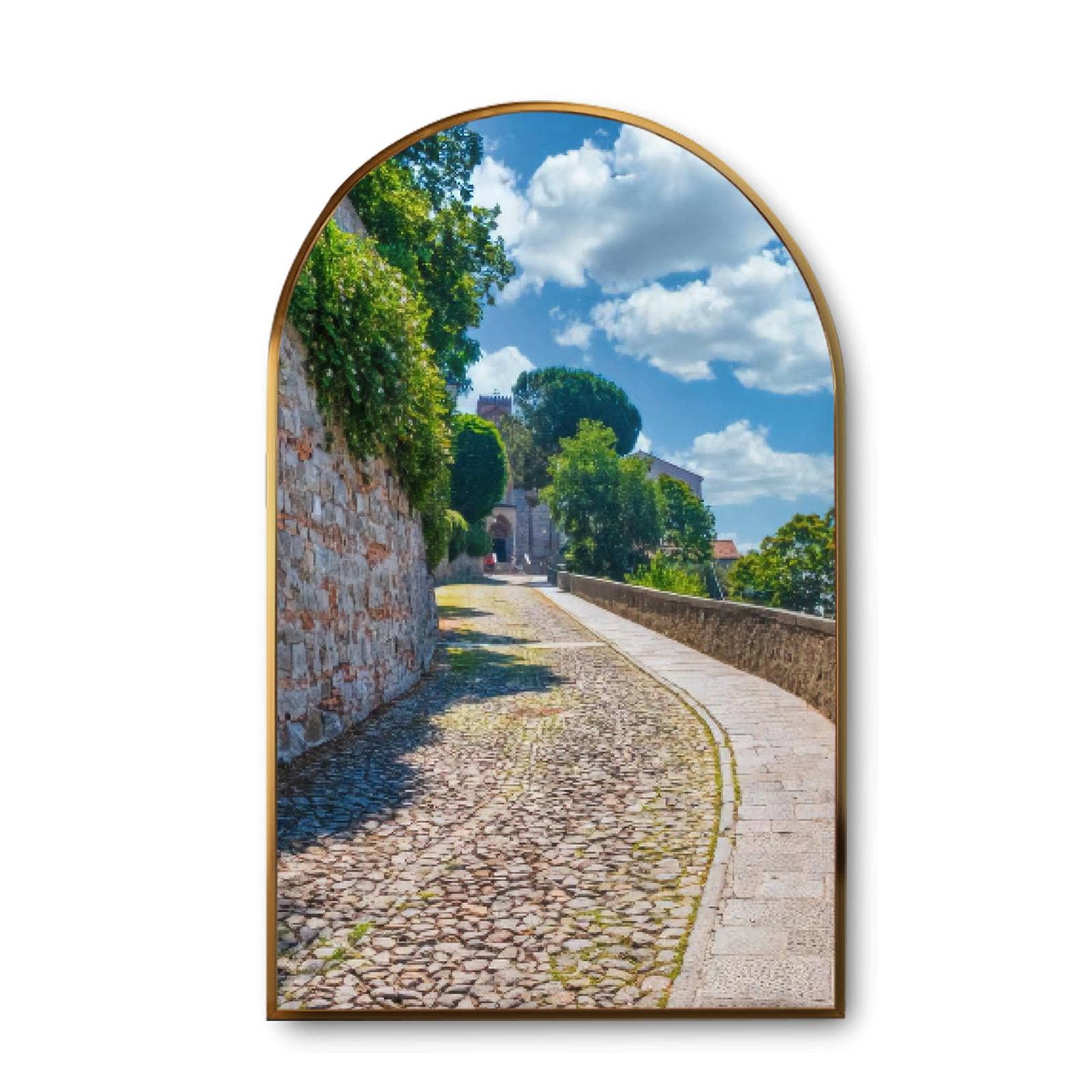 Golden Framed Canvas Wall Art - Arch Italy Monselice Via del Santuario City Walk Landscape Painting | Modern Giclee Print for Living Room, Bedroom & Office Decor | Ready to Hang Home Artwork