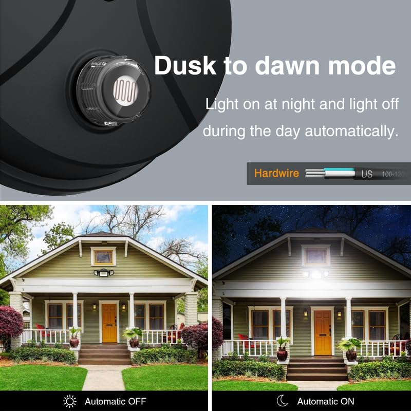 Onforu 60W & 100W LED Dusk to Dawn Security Lights - 6000LM-9000LM Outdoor Flood Lights with Photocell Sensor, IP65 Waterproof, 3 Adjustable Heads for Garage, Patio, Yard & Driveway Lighting