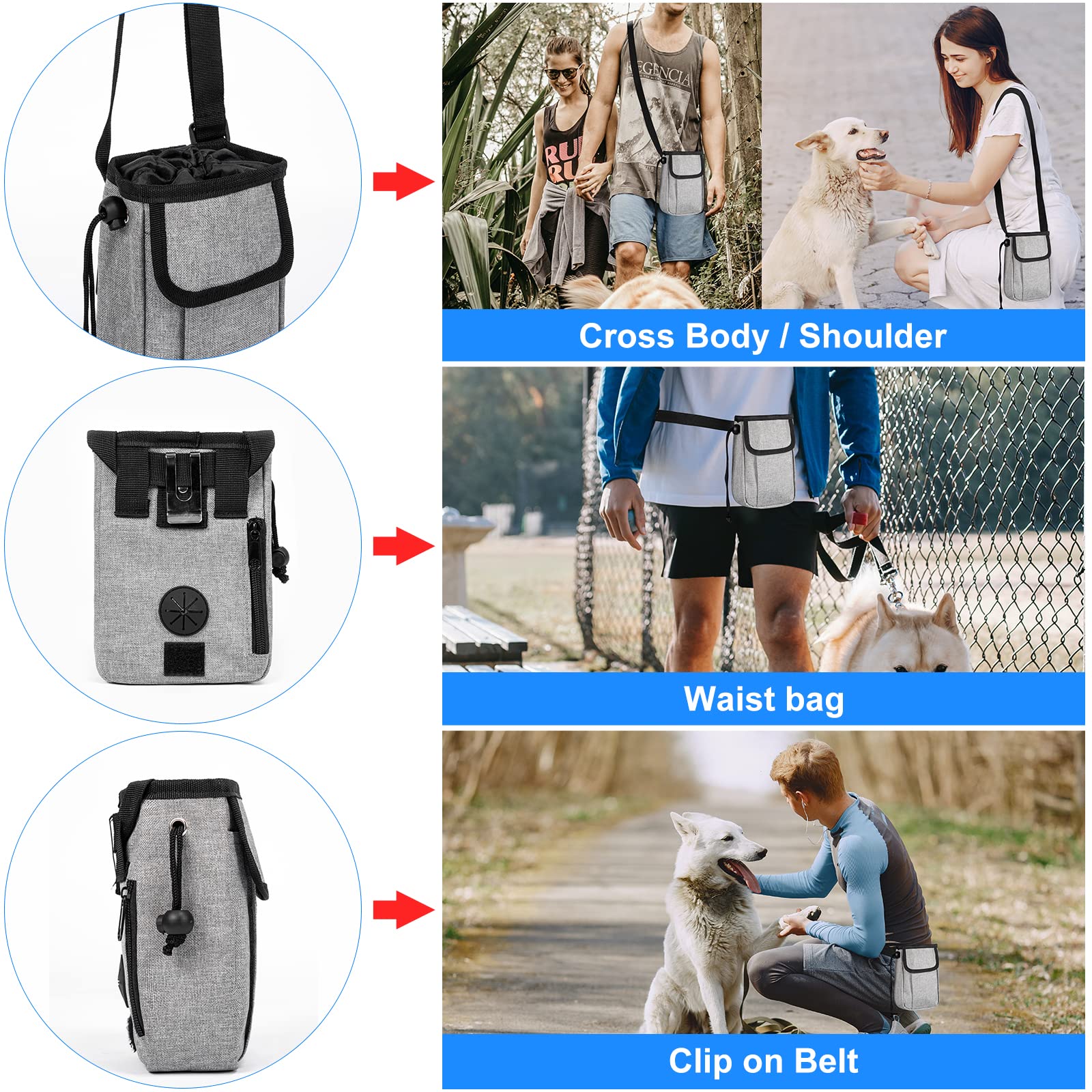 TSA Approved Dog Travel Bag with 2 Treat Pouches & Collapsible Bowls - Pet Carrier Tote Organizer for Airplane, Car & Weekend Trips - Includes 2 Food Containers (Grey) - Perfect for Pet Travel Accessories & On-the-Go Feeding