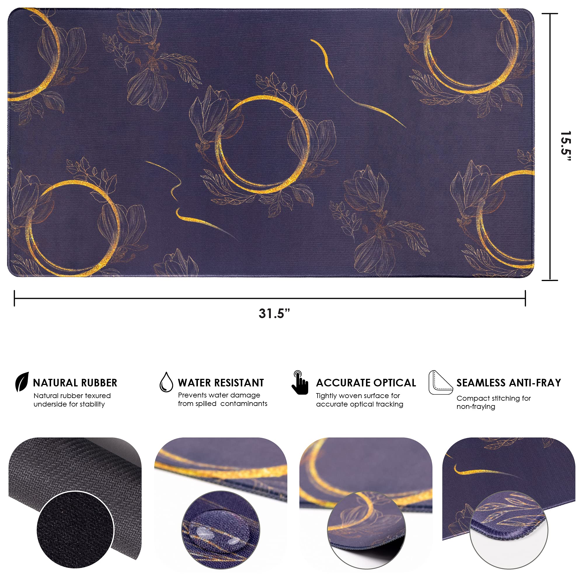 Hapinest XXL Gaming Mouse Pad - Golden Wreath Desk Mat for Keyboard & Mouse | Home & Office Use