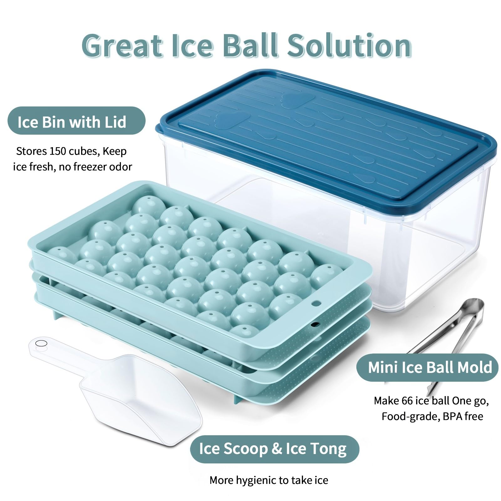 ARTLEO 4-Pack Round Ice Cube Trays with Lids - Easy Release Ice Ball Maker Mold (1.2 Inch, 132 Spheres) - BPA Free Silicone Ice Cube Tray for Cocktails, Whiskey, and Beverages - Includes Ice Bucket with Tong for Home Bars and Parties