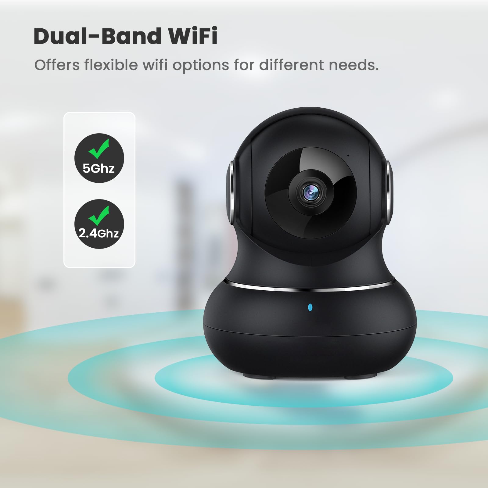 Little Elf 5MP Pet Camera with 360° Motion Tracking - 5GHz/2.4G Dual-Band WiFi Indoor Security Camera, IR Night Vision & 2-Way Audio - Baby Monitor, Pet Camera & Home Surveillance - Works with Alexa - Perfect for Nursery, Living Room & Pet Areas