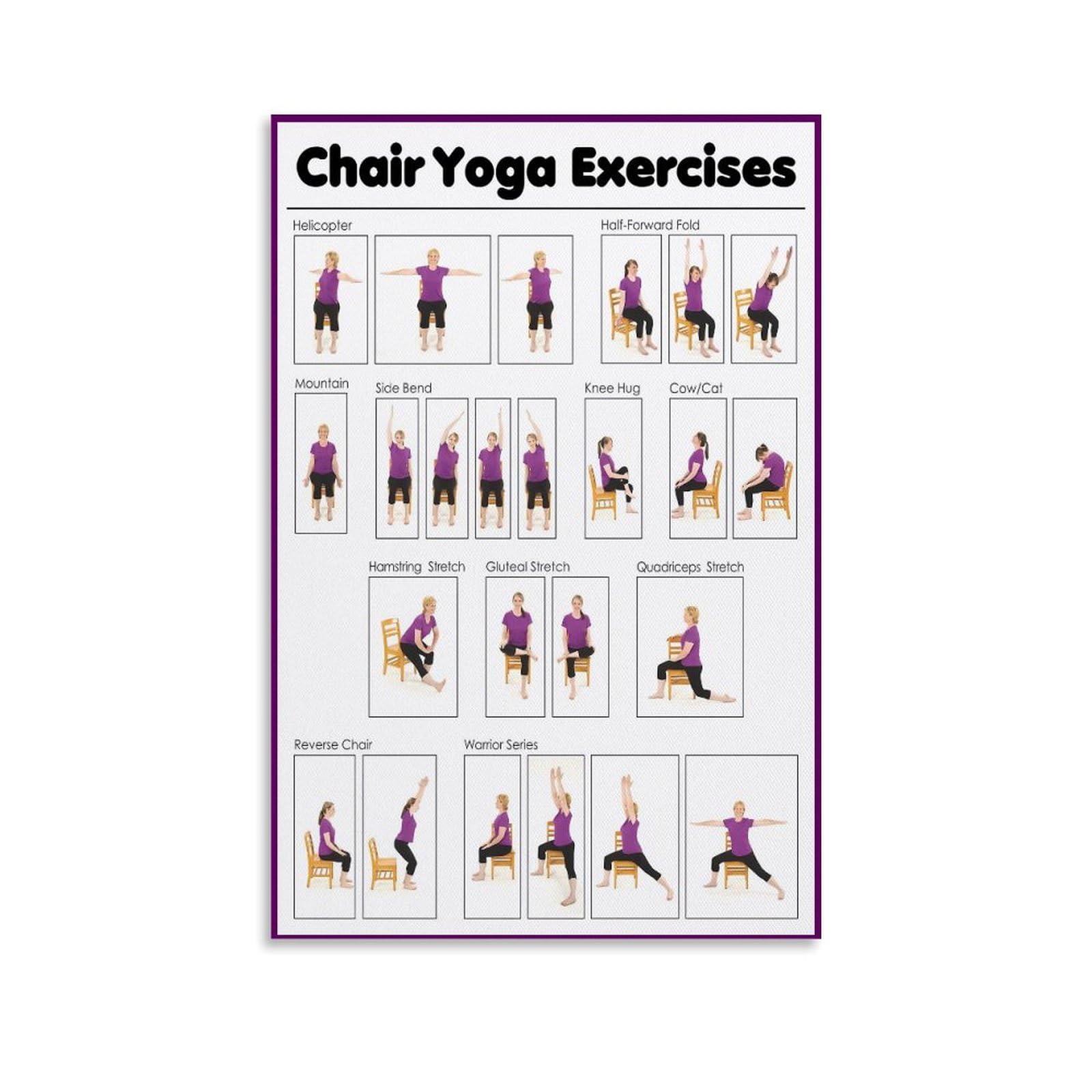Chair Yoga Practice Poster for Seniors - 12x18 Inch Unframed Canvas Wall Art - Yoga Room Decor & Living Room Bedroom Painting - Perfect for Home, Studio & Senior Fitness Spaces
