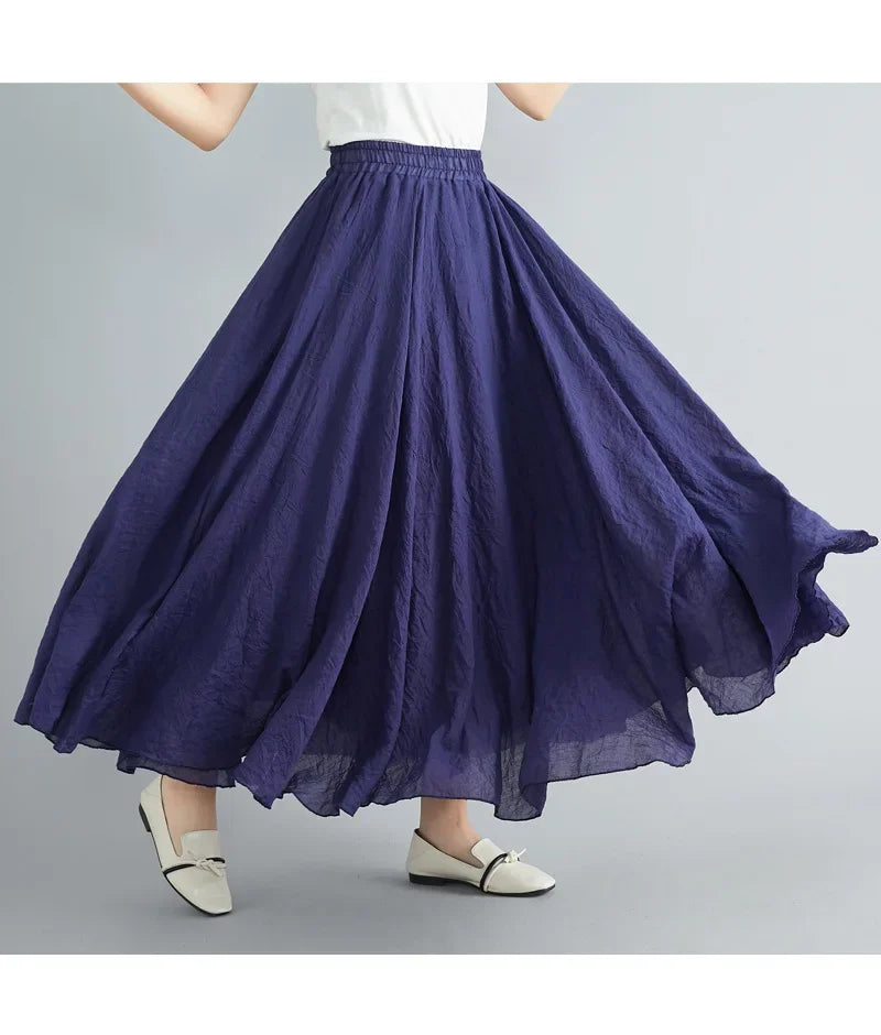 Stylish Women's Cotton Linen Maxi Skirt - Y2K Elegant Boho Long Skirt for Beach, Casual & Harajuku Fashion | Perfect for Summer Outfits, Vacations & Street Style