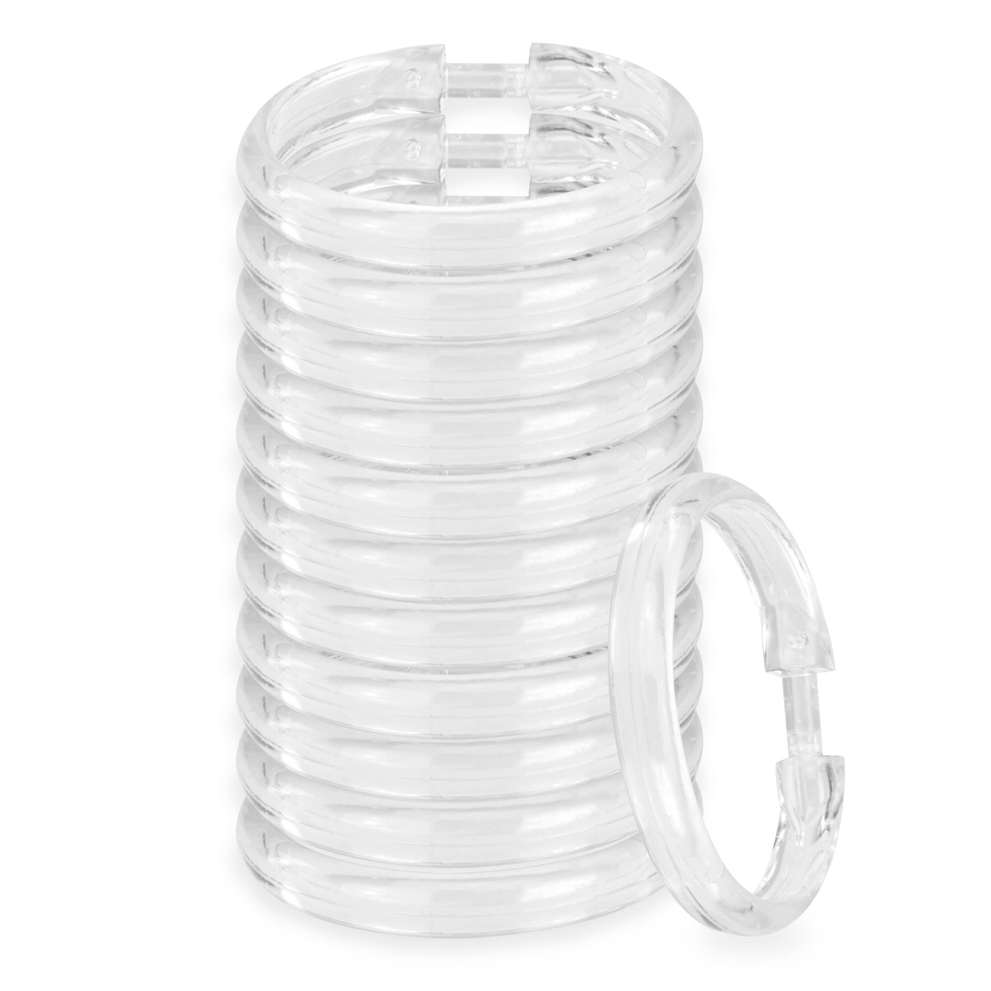 12-Pack Clear Jumbo Shower Curtain Rings - Large Plastic C-Shaped Hooks with Clip for Bathroom Curtain Rod | Durable & Rustproof Shower Accessories for Home, Hotel & Dorm Use