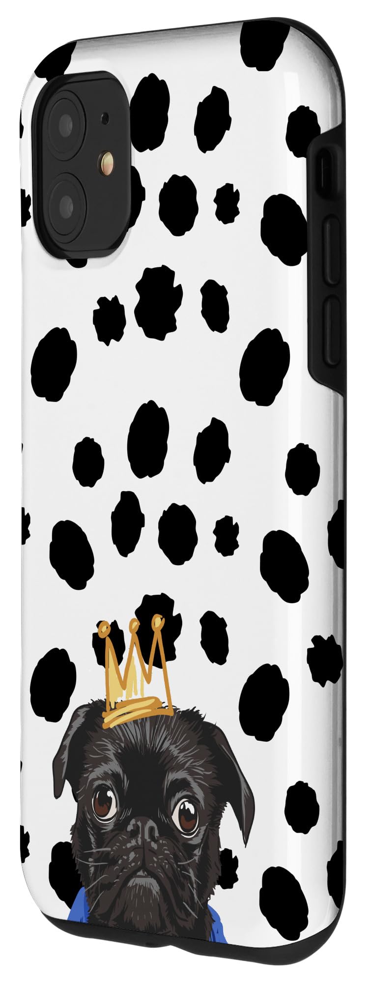 iPhone 11 Case - Black Pug & Dalmatian Print with Crown Design | Cute Animal Spots Pattern | Protective Phone Cover for Women & Men | Perfect Gift for Pet Lovers & iPhone Users