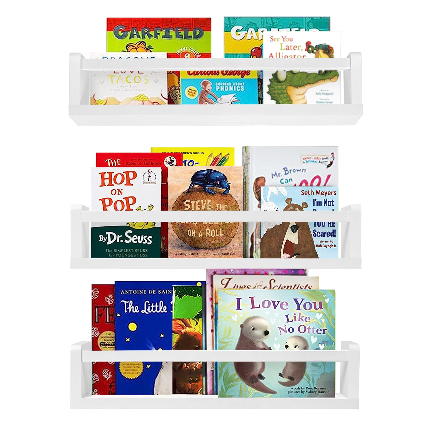 3-Piece White Nursery Book Shelves Set - 16.5 Inch Wall-Mounted Kids Bookshelf for Baby Bedroom, Playroom & Toy Storage | Perfect for Nursery Decor, Children's Book Organization & Montessori Learning Spaces