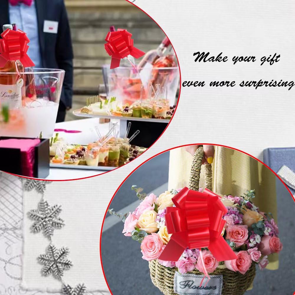 6 PCS 6-Inch Pull Bows for Gift Wrapping - Premium Decorative Ribbon Bows for Christmas, Wedding, Party Decorations & Gift Baskets (Red) - Perfect for Holiday Presents, DIY Crafts & Home Decor