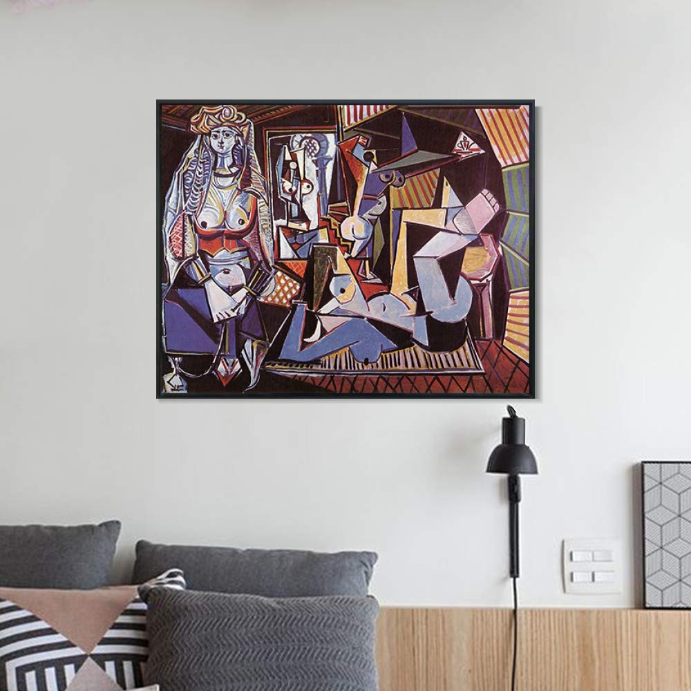 Pablo Picasso Women of Algiers Framed Canvas Art Print - 24x32 Inch Giclee Wall Decor for Living Room, Bedroom & Office (Black Slim Frame) | Premium Home & Office Decorations