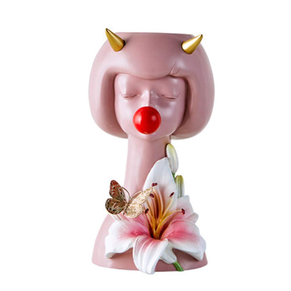Handmade Bubble Gum Girl Resin Sculpture - Half-Length Portrait Vase for Coffee Shop Decor | Unique Home & Office Decoration | Gift for Art Lovers
