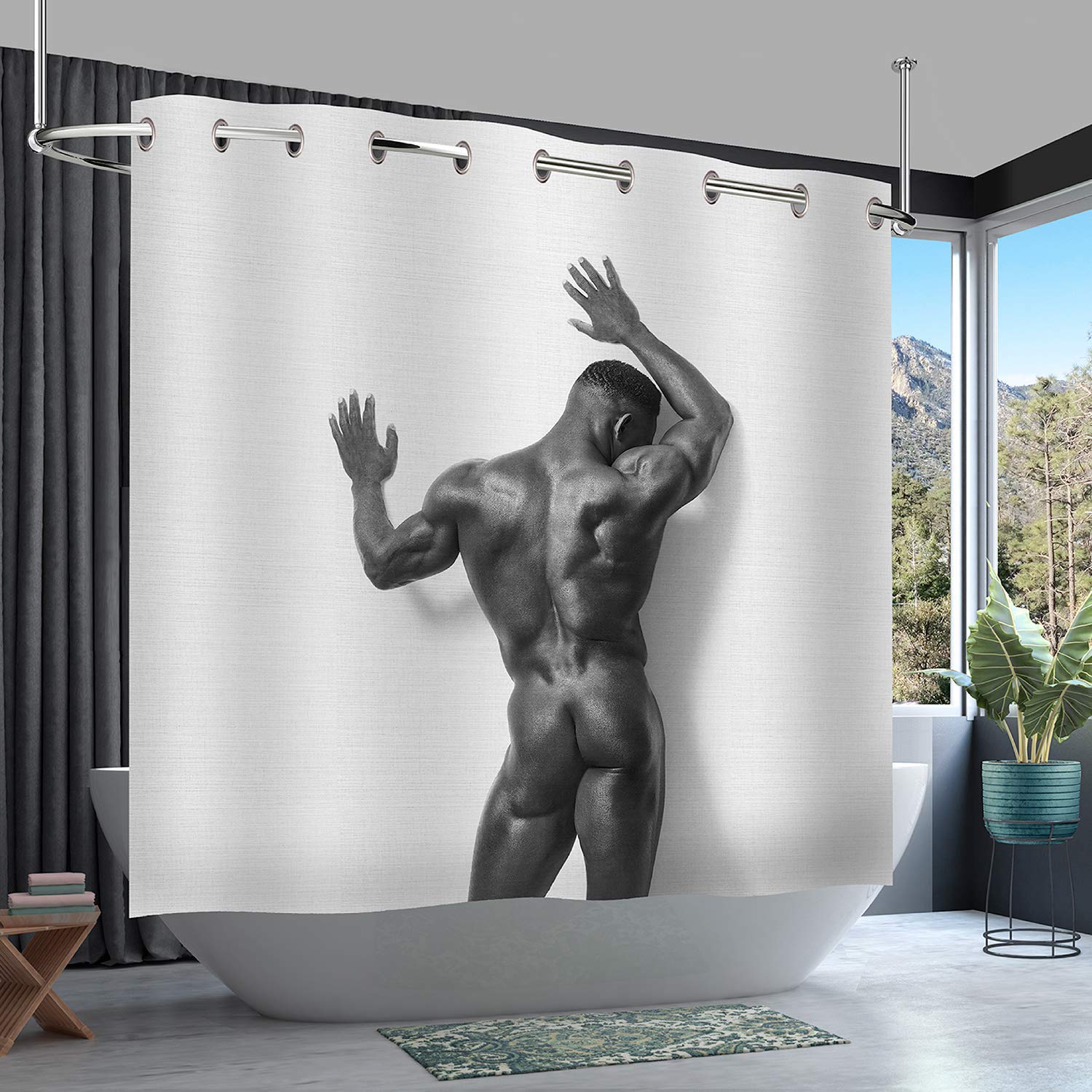 Rundu Elegant Black & Gold African American Shower Curtain Set with Liner - 71x74 Inch Waterproof Polyester Fabric Bathroom Decor - No Hooks Needed for Stylish Home & Luxury Hotel Bathroom Upgrade