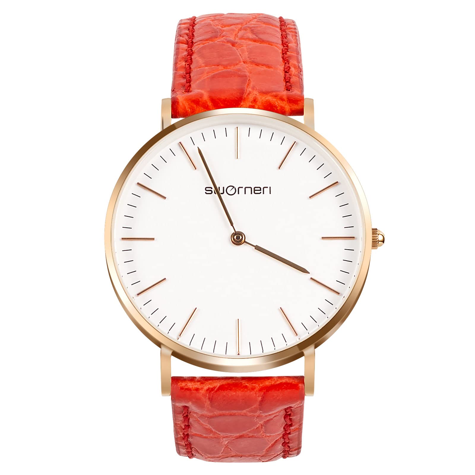 SWORNERI Women's 20mm Ultra Thin Leather Strap Quartz Watch - 6mm Slim Waterproof Dress Watch for Women - Perfect for Office, Party & Everyday Wear