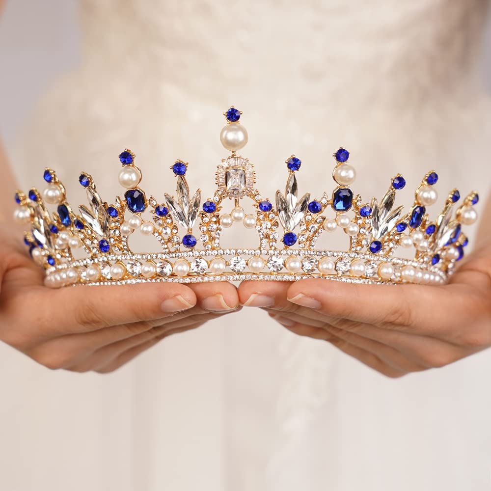JWICOS Crystal Pearl Tiara Crown for Women & Girls - Elegant Bridal Wedding Headband, Prom Pageant Hair Accessories | Perfect for Brides, Princess Parties, Pageants & Special Occasions