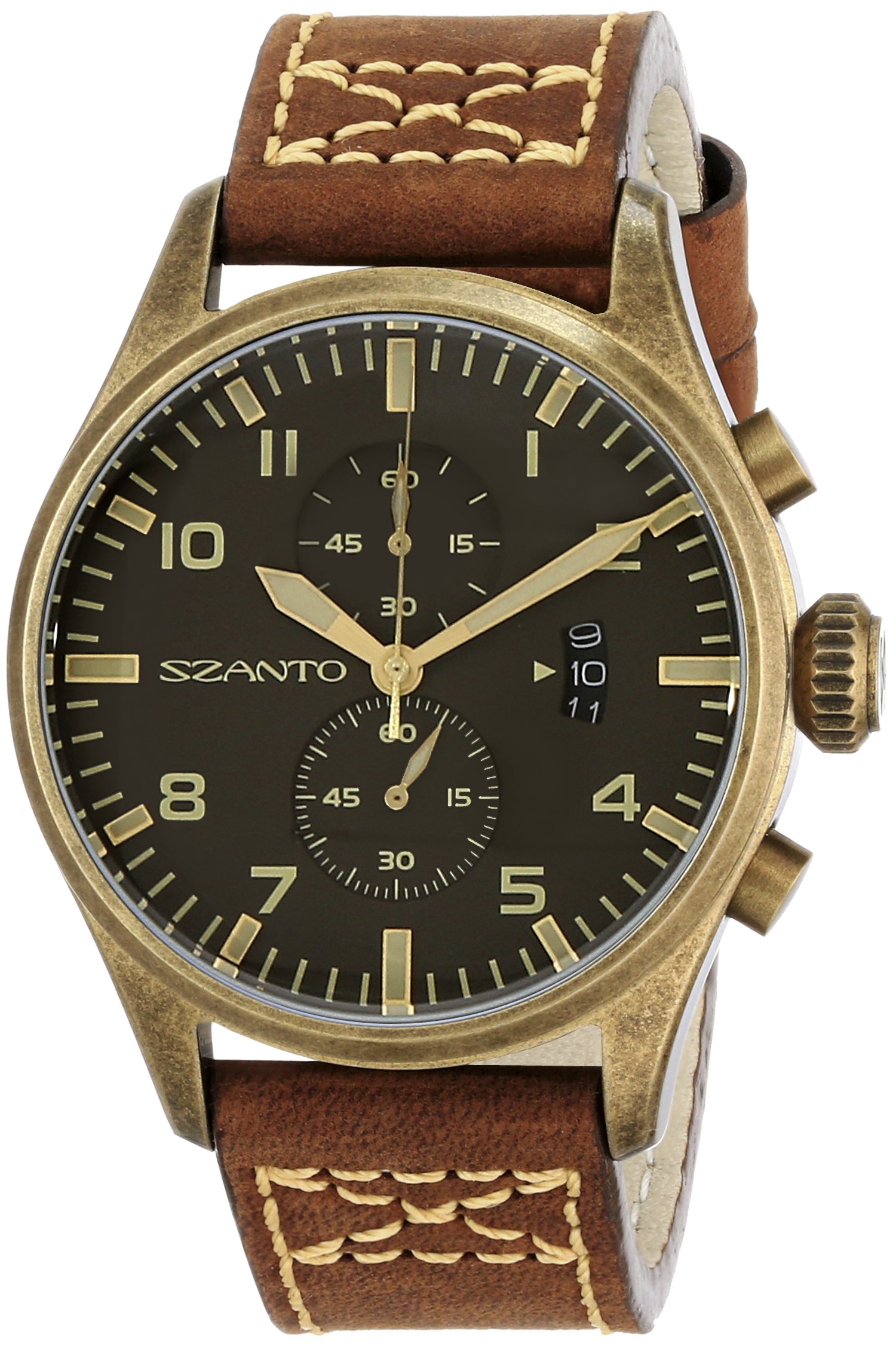 Szanto Men's SZ 4003 Japanese Quartz Watch - Brown Leather Strap, Analog Display, Water Resistant | Perfect for Business, Casual Wear & Gift Giving
