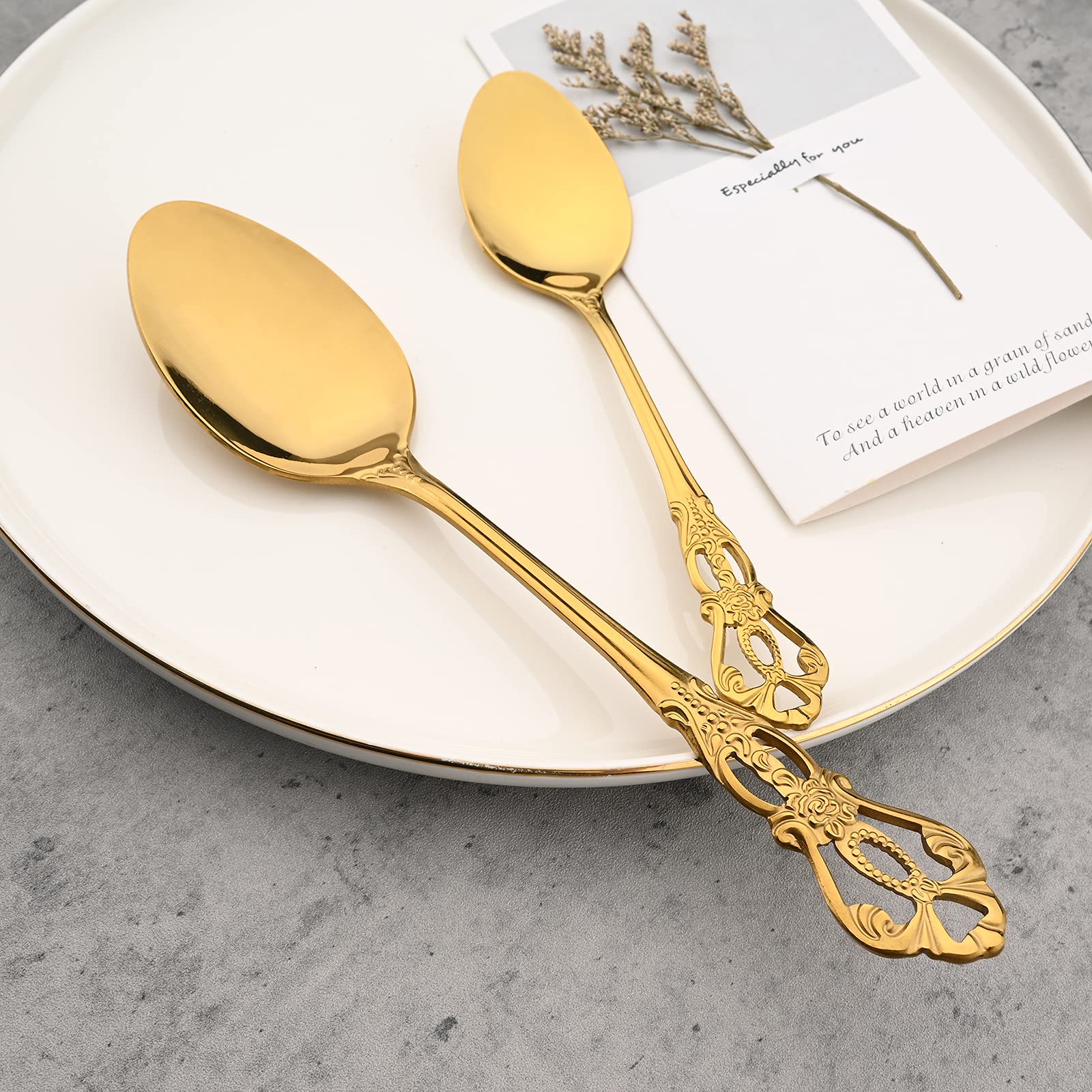 8-Piece Luxury Royal Silverware Set, 18/10 Stainless Steel Gold Flatware Set Service for 2 - Modern Mirror Polished Cutlery Set with Forks, Spoons & Knives - Dishwasher Safe - Perfect for Fine Dining, Wedding Gifts & Elegant Dinner Parties